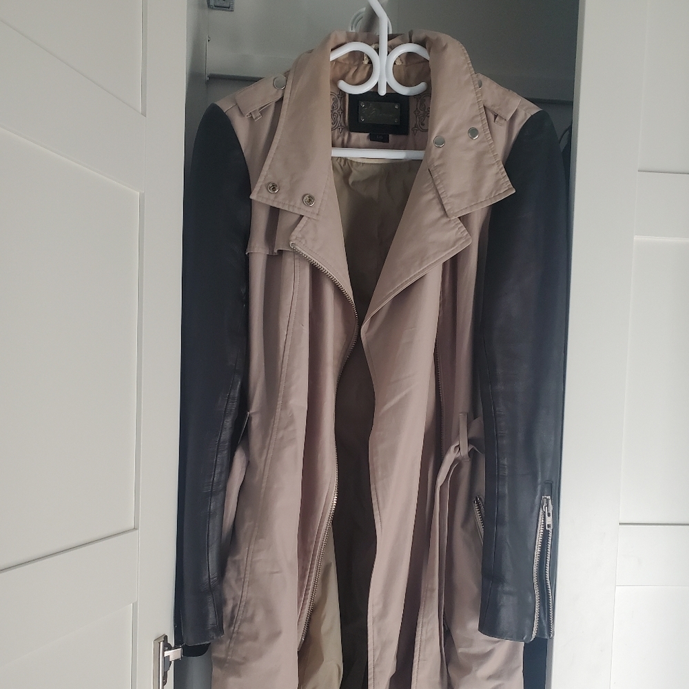 L Mackage Trench with leather sleeves